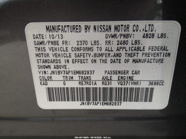 Aukcja sprzedaży 2014 Infiniti Q50 Premium, vin: JN1BV7AP1EM682937, numer aukcji: 46116955