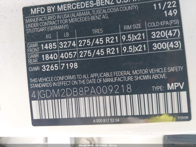 4JGDM2DB8PA009218 Mercedes-Benz Eqs 450+ Suv