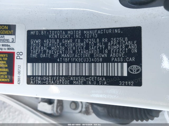 2014 Toyota Camry Se Sport მანქანა იყიდება აუქციონზე, vin: 4T1BF1FK9EU334058, აუქციონის ნომერი: 46116958