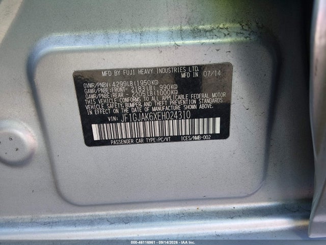 Продаж на аукціоні авто 2014 Subaru Impreza 2.0i Limited, vin: JF1GJAK6XEH024310, номер лоту: 46116961