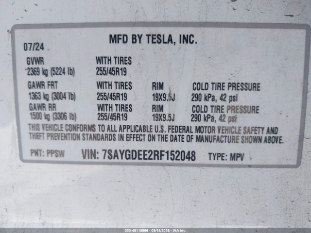 Продаж на аукціоні авто 2024 Tesla Model Y Long Range Dual Motor All-wheel Drive, vin: 7SAYGDEE2RF152048, номер лоту: 46116966