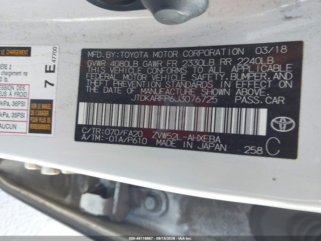 Продажа на аукционе авто 2018 Toyota Prius Prime Plus, vin: JTDKARFP6J3076725, номер лота: 46116967