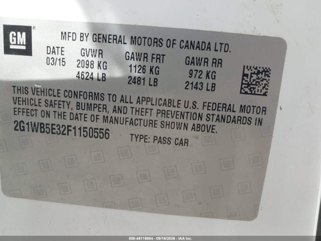 Aukcja sprzedaży 2015 Chevrolet Impala Limited Lt, vin: 2G1WB5E32F1150556, numer aukcji: 46116984