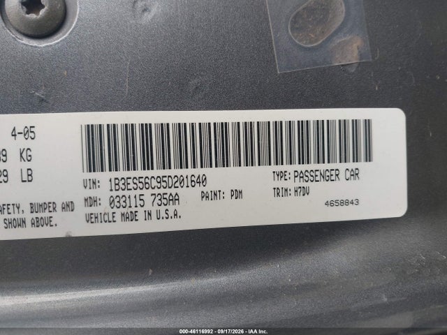 Aukcja sprzedaży 2005 Dodge Neon Sxt, vin: 1B3ES56C95D201640, numer aukcji: 46116992