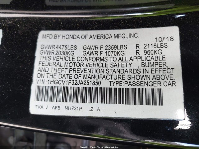 1HGCV1F32JA251850 Honda Accord Sport