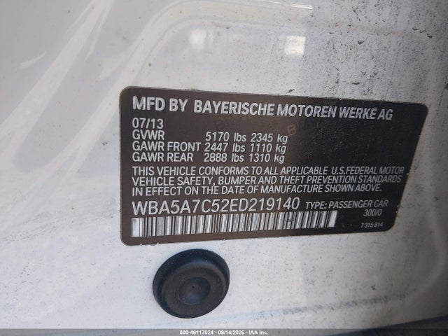 46117024 :رقم المزاد ، WBA5A7C52ED219140 vin ، 2014 Bmw 528i Xdrive مزاد بيع