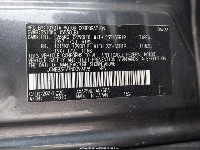Продаж на аукціоні авто 2022 Toyota Rav4 Prime Xse, vin: JTMEB3FV7ND099498, номер лоту: 46117033