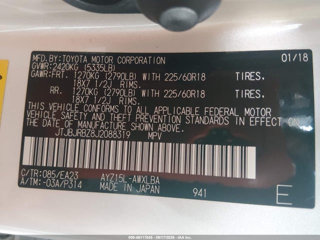 Aukcja sprzedaży 2018 Lexus Nx 300h, vin: JTJBJRBZ8J2088319, numer aukcji: 46117045