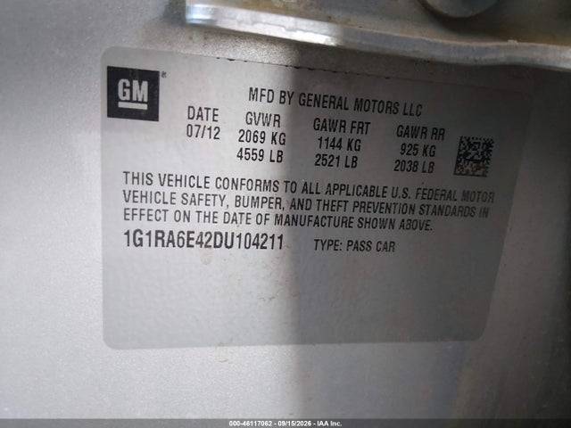 Продаж на аукціоні авто 2013 Chevrolet Volt, vin: 1G1RA6E42DU104211, номер лоту: 46117062