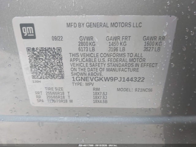 Продаж на аукціоні авто 2023 Chevrolet Traverse Awd Lt Cloth, vin: 1GNEVGKW9PJ144322, номер лоту: 46117069