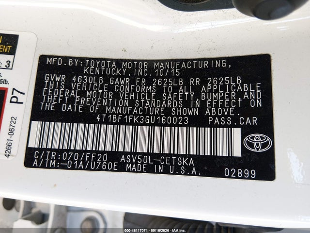4T1BF1FK3GU160023 Toyota CAMRY SE