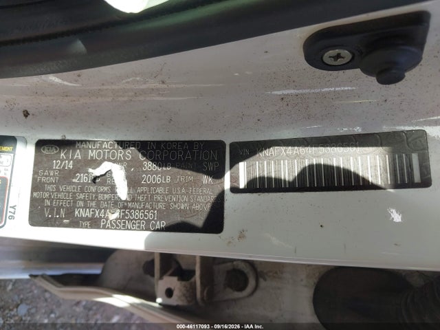 2015 Kia Forte Lx მანქანა იყიდება აუქციონზე, vin: KNAFX4A64F5386561, აუქციონის ნომერი: 46117093