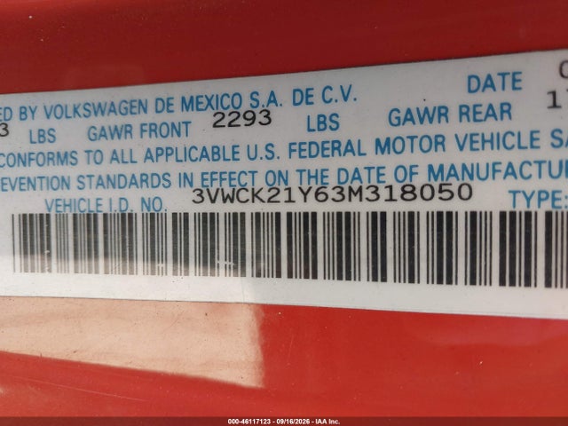 Aukcja sprzedaży 2003 Volkswagen New Beetle Gls, vin: 3VWCK21Y63M318050, numer aukcji: 46117123