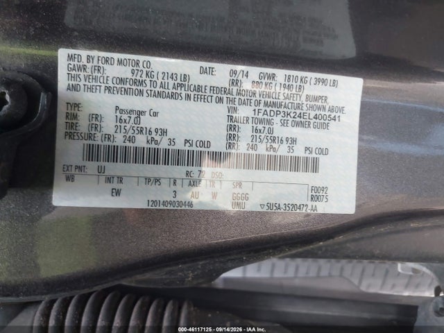 2014 Ford Focus Se მანქანა იყიდება აუქციონზე, vin: 1FADP3K24EL400541, აუქციონის ნომერი: 46117125