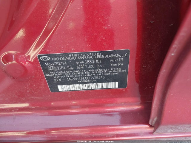 Aukcja sprzedaży 2014 Hyundai Elantra Se, vin: 5NPDH4AE8EH539343, numer aukcji: 46117206