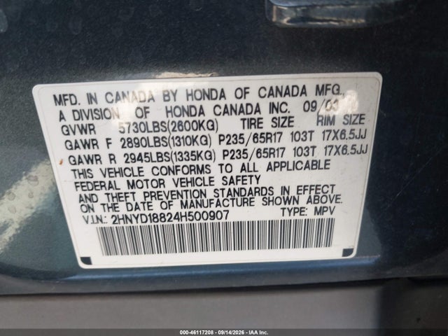 Продаж на аукціоні авто 2004 Acura Mdx, vin: 2HNYD18824H500907, номер лоту: 46117208