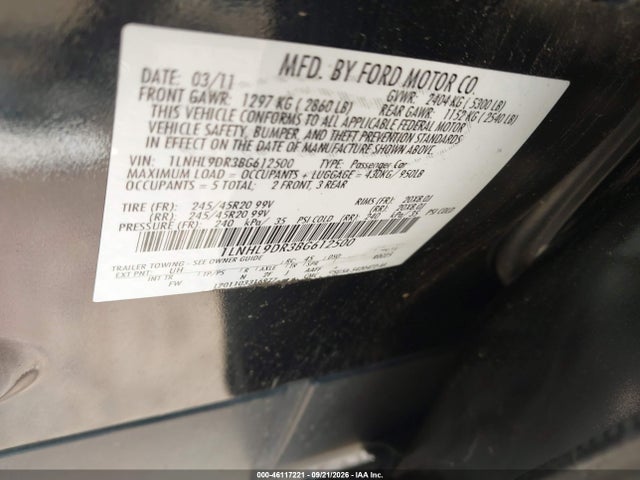 Продажа на аукционе авто 2011 Lincoln Mks, vin: 1LNHL9DR3BG612500, номер лота: 46117221