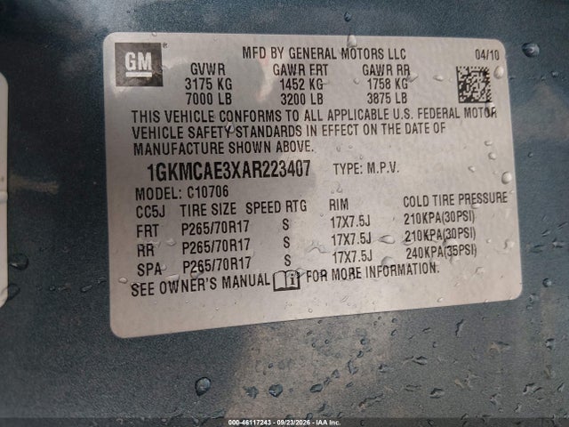 2010 Gmc Yukon Sle მანქანა იყიდება აუქციონზე, vin: 1GKMCAE3XAR223407, აუქციონის ნომერი: 46117243