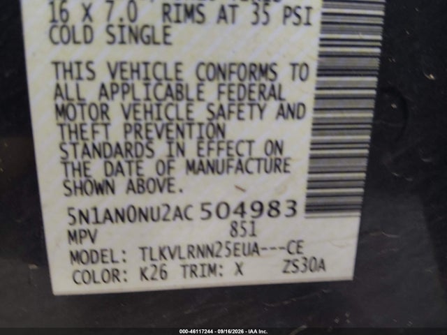 Aukcja sprzedaży 2010 Nissan Xterra S, vin: 5N1AN0NU2AC504983, numer aukcji: 46117244