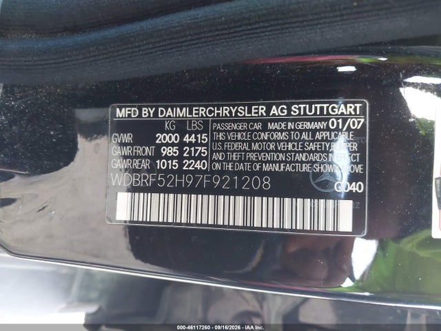 46117260 :رقم المزاد ، WDBRF52H97F921208 vin ، 2007 Mercedes-benz C 230 Sport مزاد بيع