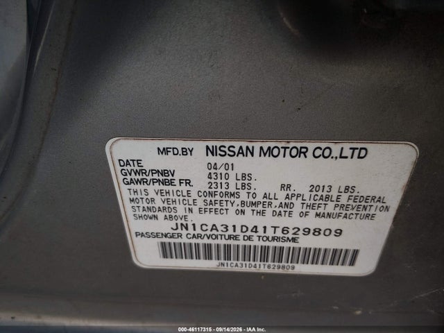 2001 Nissan Maxima Gxe მანქანა იყიდება აუქციონზე, vin: JN1CA31D41T629809, აუქციონის ნომერი: 46117315