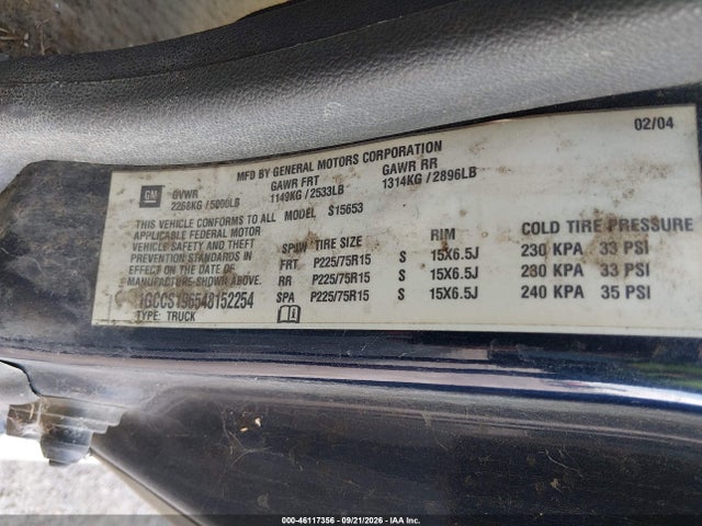 Aukcja sprzedaży 2004 Chevrolet Colorado, vin: 1GCCS196548152254, numer aukcji: 46117356