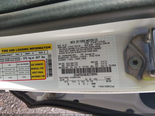 Продаж на аукціоні авто 2018 Ford Fusion Hybrid S, vin: 3FA6P0UU8JR278994, номер лоту: 46117391