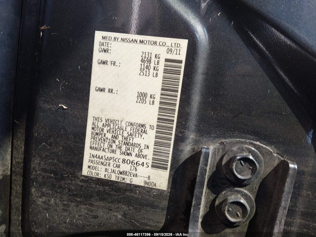 46117396 :رقم المزاد ، 1N4AA5AP5CC806645 vin ، 2012 Nissan Maxima 3.5 S مزاد بيع