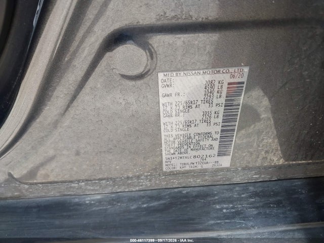 2020 Nissan Rogue S Fwd მანქანა იყიდება აუქციონზე, vin: 5N1AT2MTXLC802162, აუქციონის ნომერი: 46117399