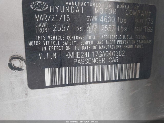 KMHE24L17GA040362 Hyundai Sonata Hybrid Se