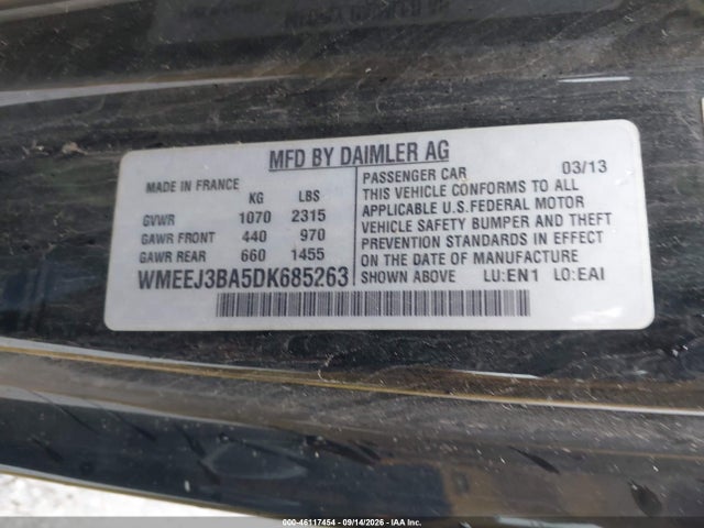 2013 Smart Fortwo Passion მანქანა იყიდება აუქციონზე, vin: WMEEJ3BA5DK685263, აუქციონის ნომერი: 46117454