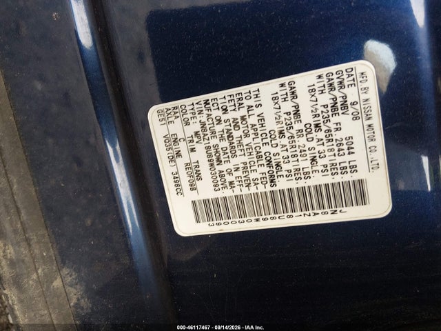 46117467 :رقم المزاد ، JN8AZ18U89W030093 vin ، 2009 Nissan Murano S مزاد بيع
