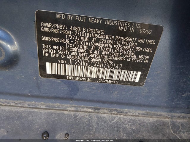 46117477 :رقم المزاد ، JF2SH6CCXAH730142 vin ، 2010 Subaru Forester 2.5x Premium مزاد بيع