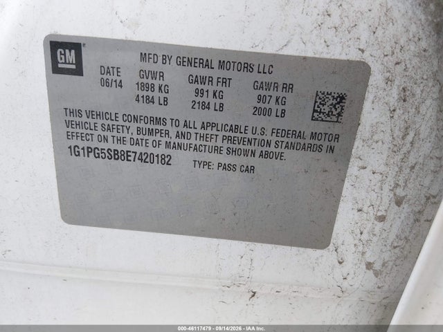2014 Chevrolet Cruze Ltz მანქანა იყიდება აუქციონზე, vin: 1G1PG5SB8E7420182, აუქციონის ნომერი: 46117479