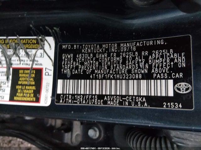 Aukcja sprzedaży 2017 Toyota Camry Se, vin: 4T1BF1FK1HU323088, numer aukcji: 46117491
