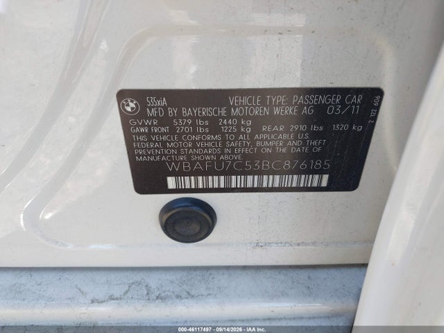 Aukcja sprzedaży 2011 Bmw 535i Xdrive, vin: WBAFU7C53BC876185, numer aukcji: 46117497