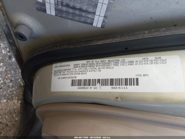 46117505 :رقم المزاد ، 4S4BP61C567355788 vin ، 2006 Subaru Outback 2.5i مزاد بيع