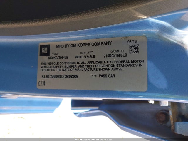 2013 Chevrolet Spark Ls Manual მანქანა იყიდება აუქციონზე, vin: KL8CA6S90DC606386, აუქციონის ნომერი: 46117515