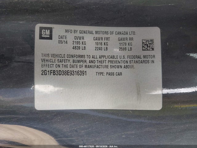 Продажа на аукционе авто 2014 Chevrolet Camaro 1lt, vin: 2G1FB3D38E9316391, номер лота: 46117520