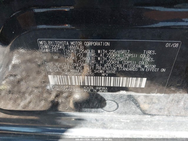 Aukcja sprzedaży 2008 Toyota Rav4, vin: JTMBD35V685168050, numer aukcji: 46117526