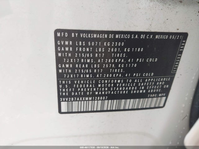 Продажа на аукционе авто 2021 Volkswagen Tiguan 2.0t Se/2.0t Se R-line Black/2.0t Sel, vin: 3VV2B7AXXMM128807, номер лота: 46117530