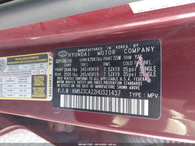 Hyundai Tucson Limited 2017 KM8J3CA22HU321437 Image 9