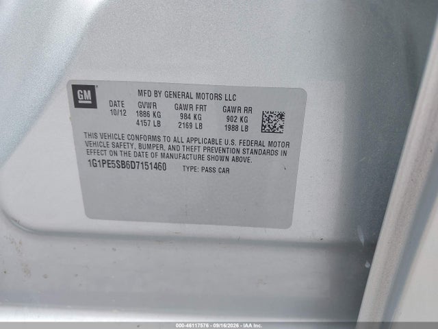 Продажа на аукционе авто 2013 Chevrolet Cruze 2lt Auto, vin: 1G1PE5SB6D7151460, номер лота: 46117576