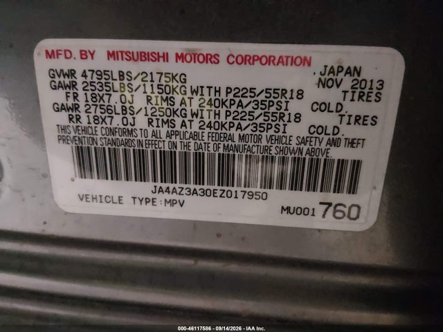 Aukcja sprzedaży 2014 Mitsubishi Outlander Se, vin: JA4AZ3A30EZ017950, numer aukcji: 46117586