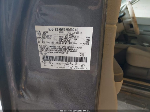 Продаж на аукціоні авто 2012 Ford Escape Xlt, vin: 1FMCU9DG6CKC06165, номер лоту: 46117592