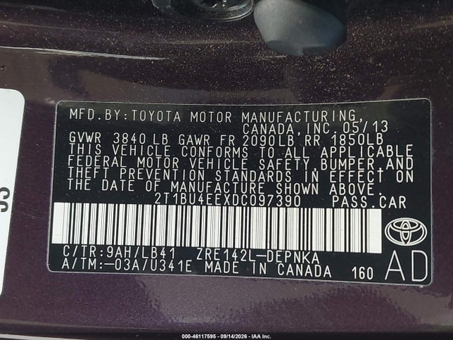 Aukcja sprzedaży 2013 Toyota Corolla Le Special Edition, vin: 2T1BU4EEXDC097390, numer aukcji: 46117595