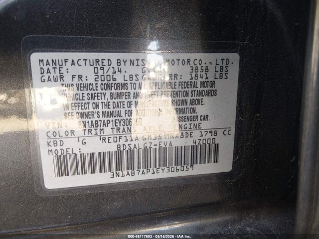 Aukcja sprzedaży 2014 Nissan Sentra Sl, vin: 3N1AB7AP1EY306059, numer aukcji: 46117603