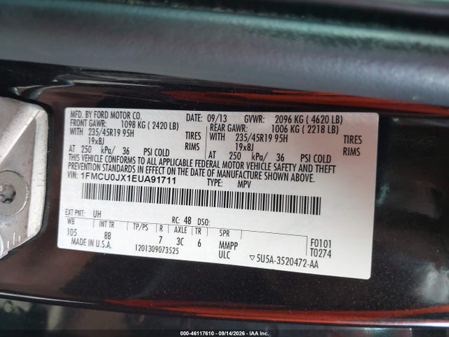 Продажа на аукционе авто 2014 Ford Escape Titanium, vin: 1FMCU0JX1EUA91711, номер лота: 46117610