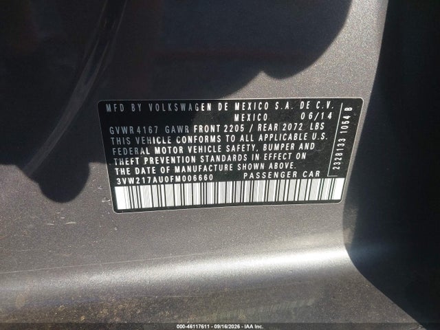 46117611 :رقم المزاد ، 3VW217AU0FM006660 vin ، 2015 Volkswagen Golf Tsi Sel 4-door مزاد بيع