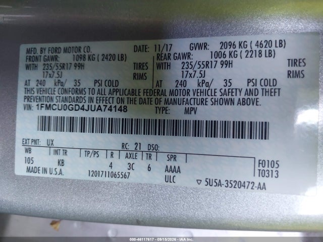 Ford ESCAPE SE 2018 1FMCU0GD4JUA74148 Image 9
